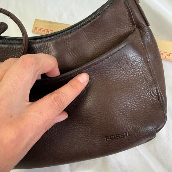 FOSSIL Vintage Baguette Purse Leather Brown Y2K Crossbody Bag Key Classic - Picture 10 of 14
